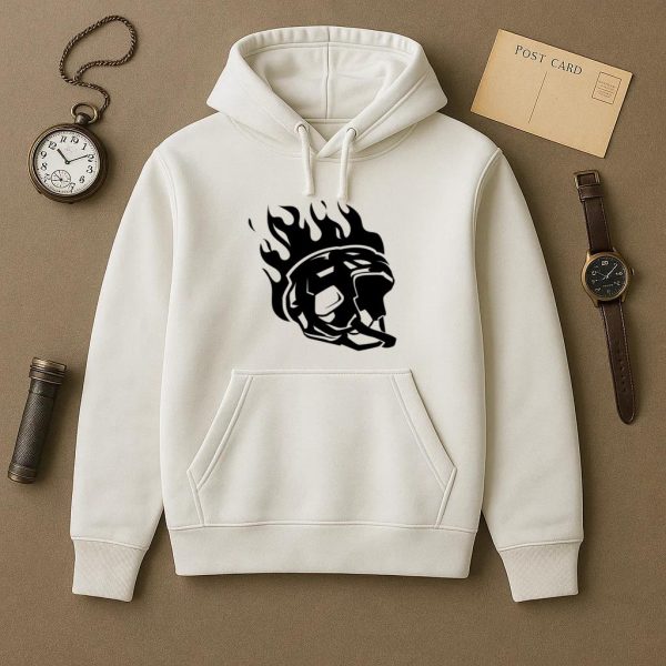 Ice Hockey Helmet On Fire High Contrast Hoodie - Image 2