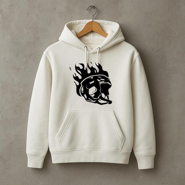 Ice Hockey Helmet On Fire High Contrast Hoodie - Image 3