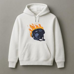 Ice Hockey Helmet On Fire Illustration Hoodie