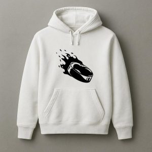 Ice Hockey Puck On Fire High Contrast Hoodie