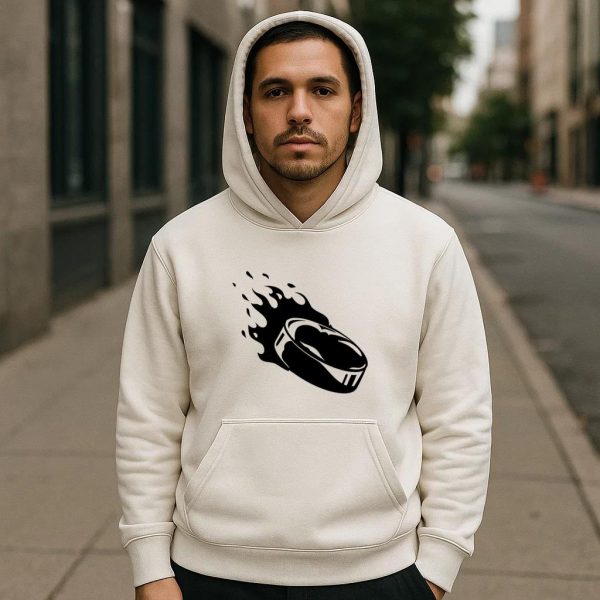 Ice Hockey Puck On Fire High Contrast Hoodie - Image 4