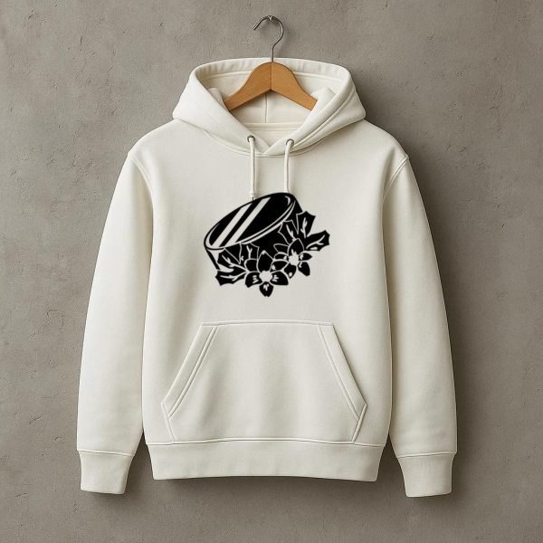 Ice Hockey Puck With Flowers High Contrast Hoodie - Image 3