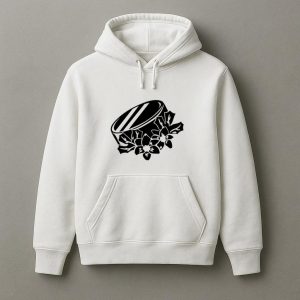 Ice Hockey Puck With Flowers High Contrast Hoodie