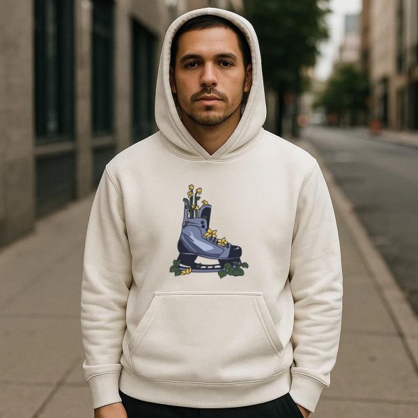 Ice Hockey Skate With Flowers Illustration Hoodie - Image 4