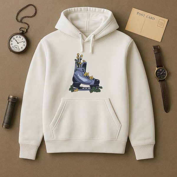 Ice Hockey Skate With Flowers Illustration Hoodie - Image 2