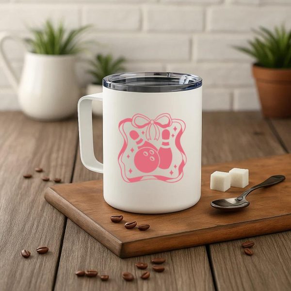 Pink Bowling Ball Design Insulated Coffee Mug 10oz - Image 3