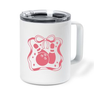 Pink Bowling Ball Design Insulated Coffee Mug 10oz